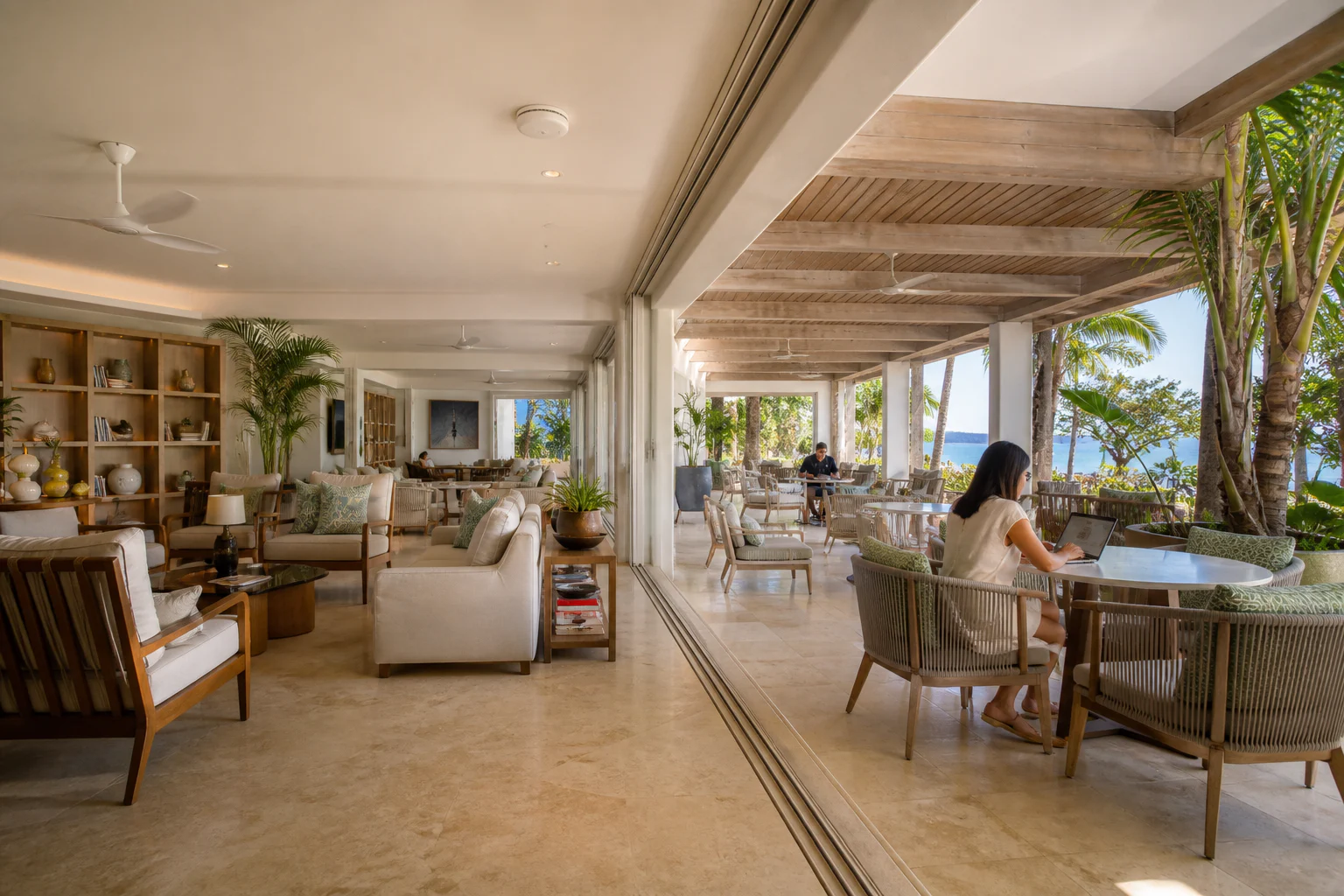 Connected indoor and outdoor hospitality spaces supported by discreet wireless access points
